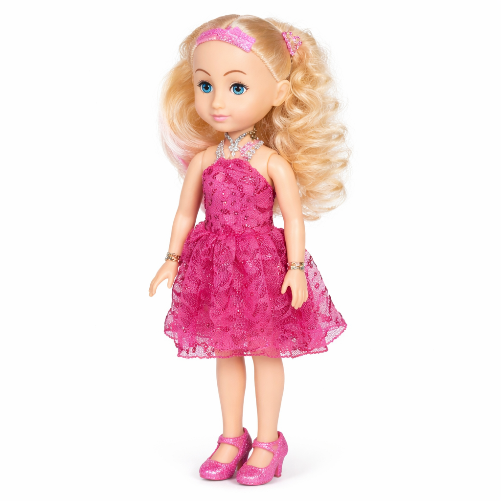Pretty Girl Fashion Doll with Moving Eyes & Stand | Beautiful Dress Doll for Kids (3+)