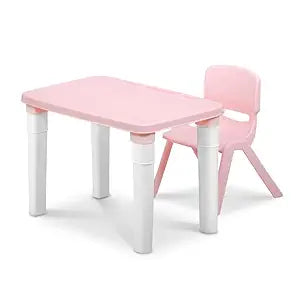 Kids Table & Folding Chair Set β Rectangle Polypropylene Table with Storage, 3-Level Height Adjustable, Lightweight, Safe & Durable, Pink & Light Blue (For Toddlers & Kids)