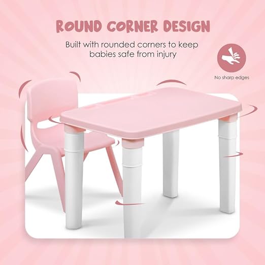 Kids Table & Folding Chair Set β Rectangle Polypropylene Table with Storage, 3-Level Height Adjustable, Lightweight, Safe & Durable, Pink & Light Blue (For Toddlers & Kids)