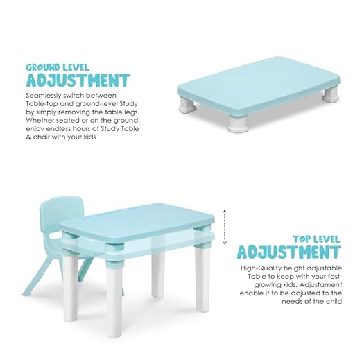 Kids Table & Folding Chair Set β Rectangle Polypropylene Table with Storage, 3-Level Height Adjustable, Lightweight, Safe & Durable, Pink & Light Blue (For Toddlers & Kids)
