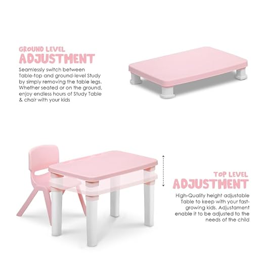 Kids Table & Folding Chair Set β Rectangle Polypropylene Table with Storage, 3-Level Height Adjustable, Lightweight, Safe & Durable, Pink & Light Blue (For Toddlers & Kids)