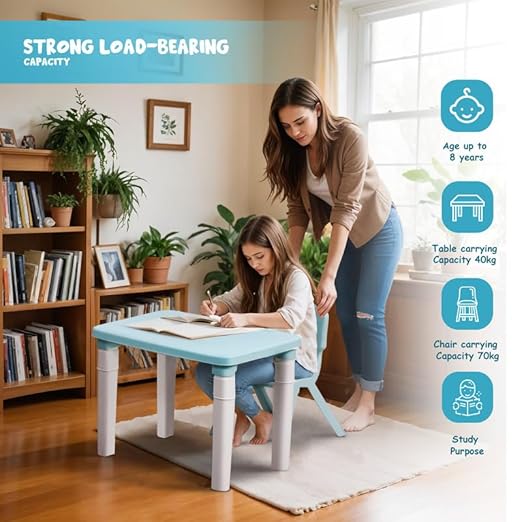 Kids Table & Folding Chair Set β Rectangle Polypropylene Table with Storage, 3-Level Height Adjustable, Lightweight, Safe & Durable, Pink & Light Blue (For Toddlers & Kids)