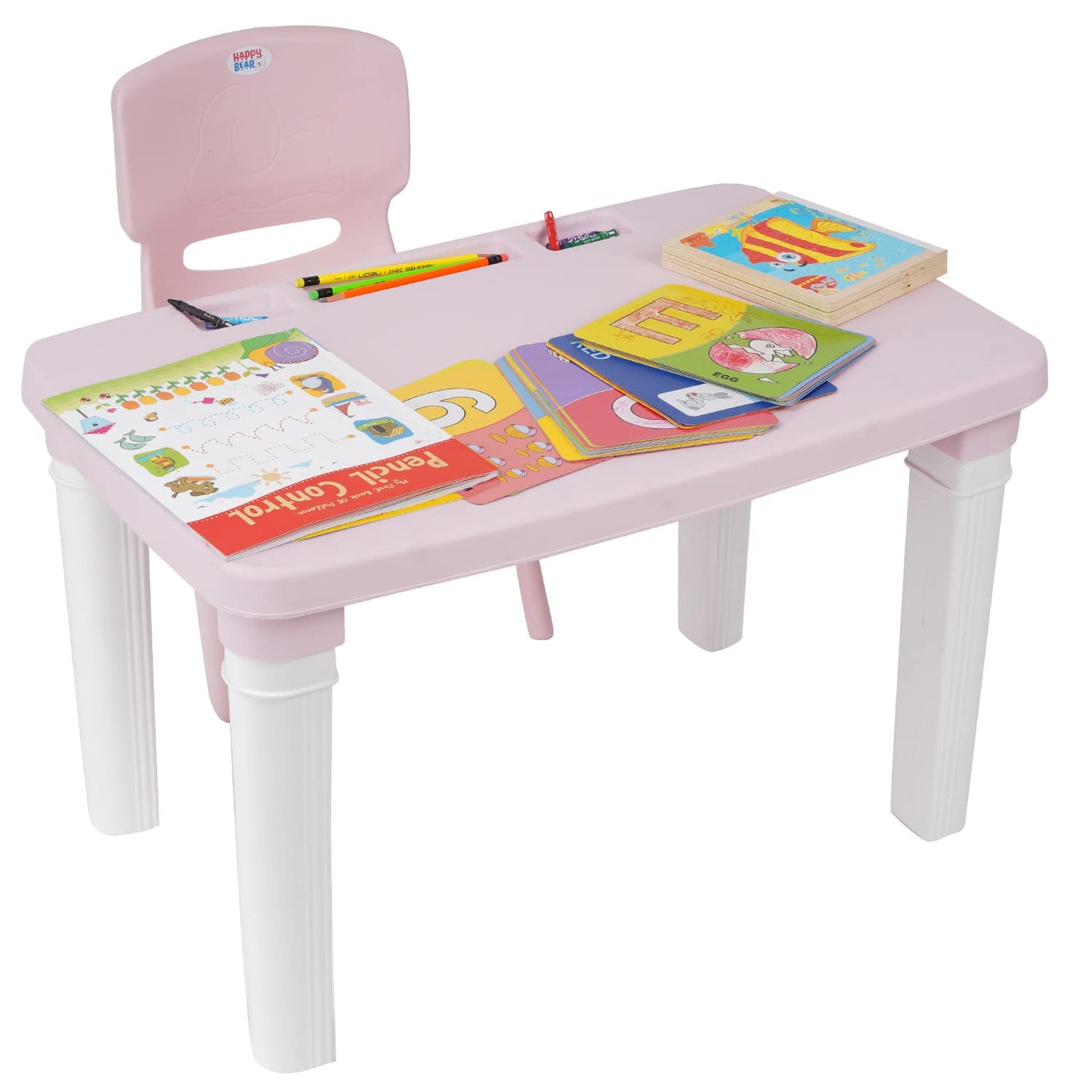 Kids Table & Folding Chair Set β Rectangle Polypropylene Table with Storage, 3-Level Height Adjustable, Lightweight, Safe & Durable, Pink & Light Blue (For Toddlers & Kids)