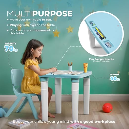 Kids Table & Folding Chair Set β Rectangle Polypropylene Table with Storage, 3-Level Height Adjustable, Lightweight, Safe & Durable, Pink & Light Blue (For Toddlers & Kids)
