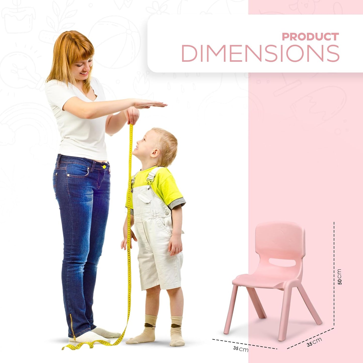 Kids Plastic Chair β Durable & Lightweight, 9.3" Seat Height, Indoor & Outdoor Use, Comfortable & Ergonomic for Boys & Girls 2+ Years, Pink