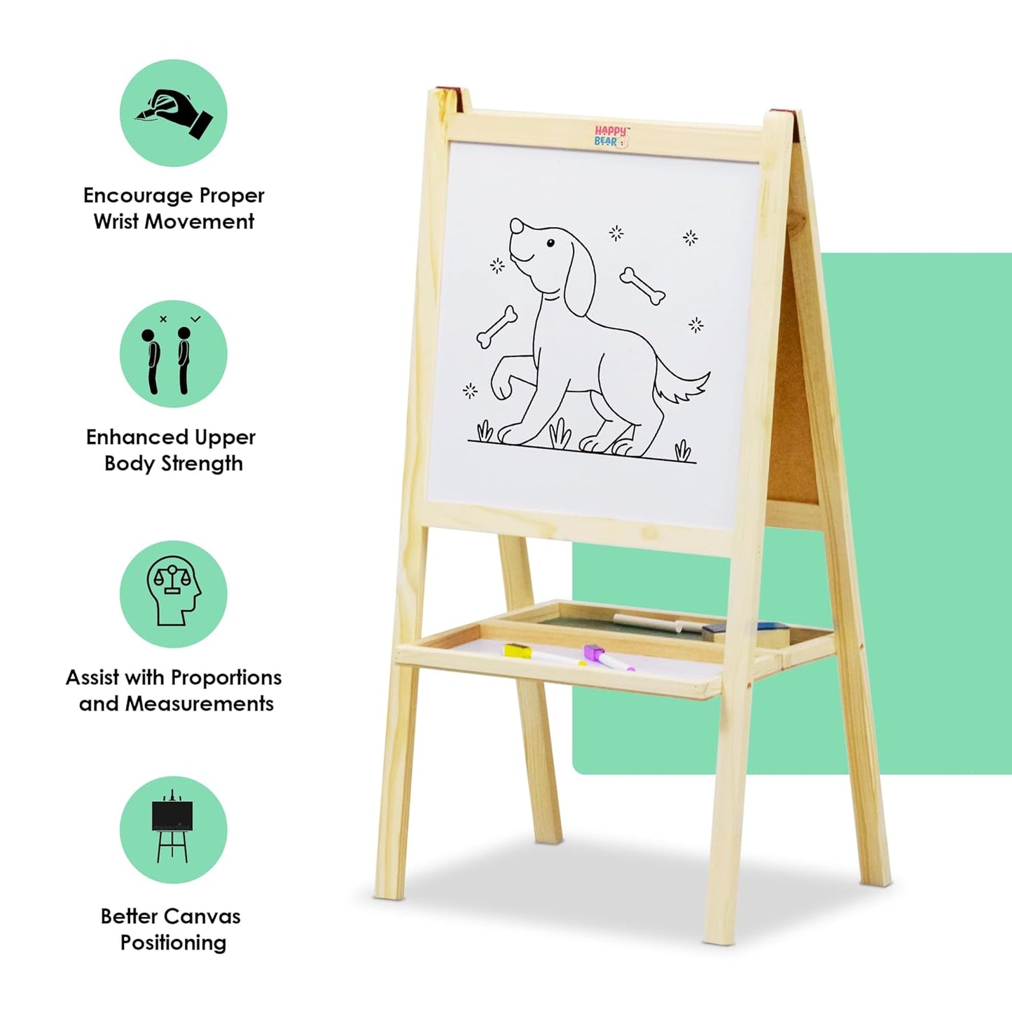 2-in-1 Wooden Kids Easel Board β Double-Sided Whiteboard & Chalkboard with Marker, Duster & Chalk | Standing Educational Board for Toddlers (H40 Γ L79 cm)