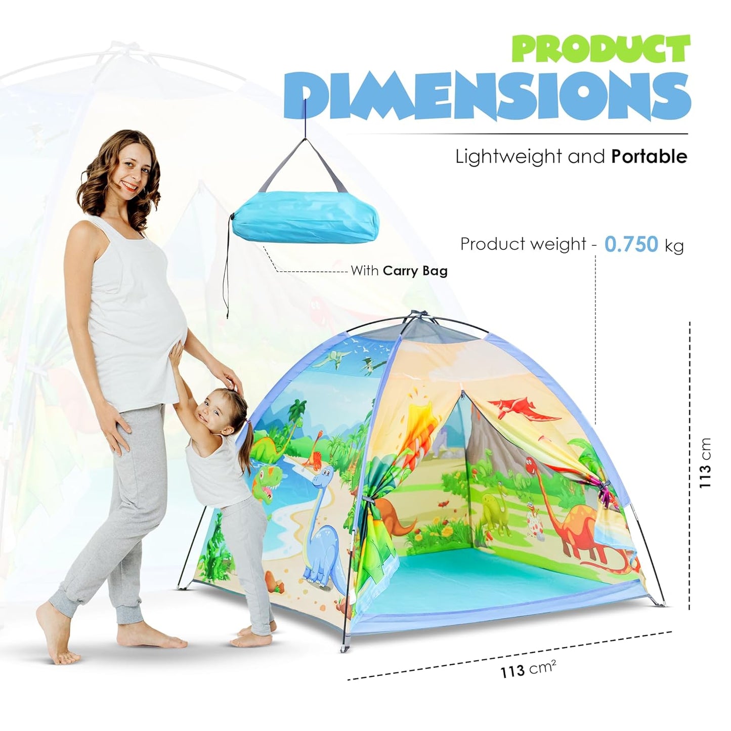 Kids Foldable Play Tent – Indoor & Outdoor Playhouse, Dinosaur Theme, Water-Repellent, Easy Assembly, Portable Storage (2+ Years)