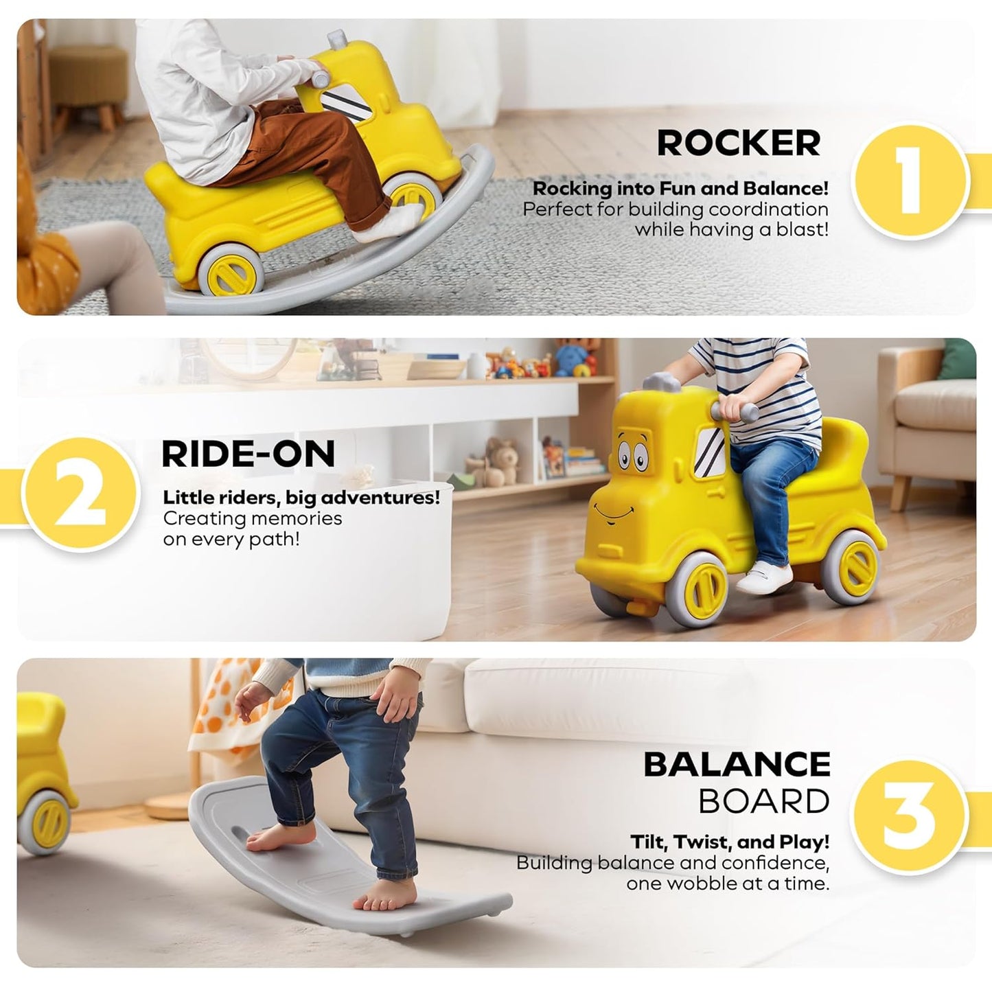 3-in-1 Rock & Roll Ride-On β Push Car, Rocking Horse & Balance Board for Toddlers (12 Months β 5 Years)