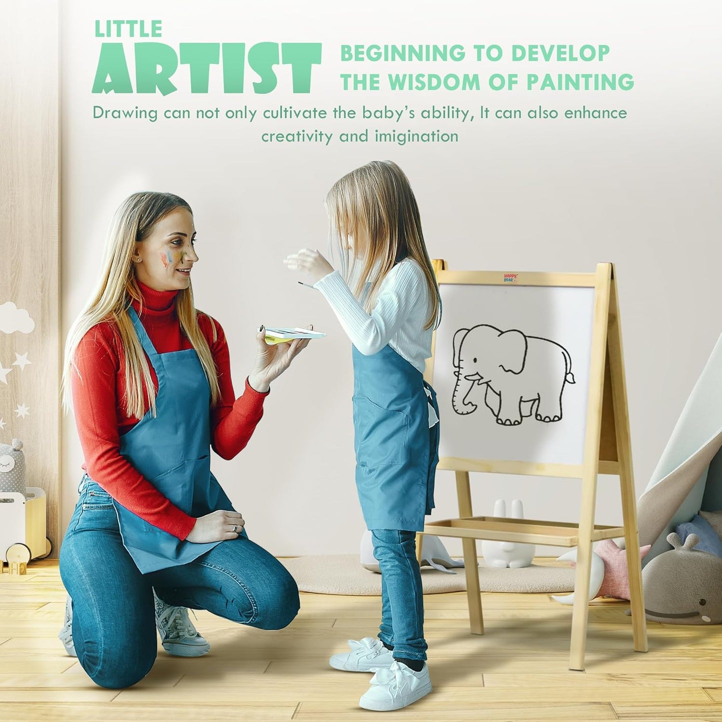 2-in-1 Wooden Kids Easel Board β Double-Sided Whiteboard & Chalkboard with Marker, Duster & Chalk | Standing Educational Board for Toddlers (H40 Γ L79 cm)