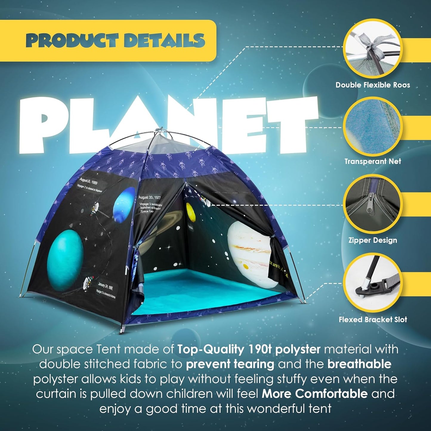 Kids Foldable Play Tent β Indoor & Outdoor Playhouse, Planet Theme, Water-Repellent, Easy Assembly, Portable Storage (2+ Years)