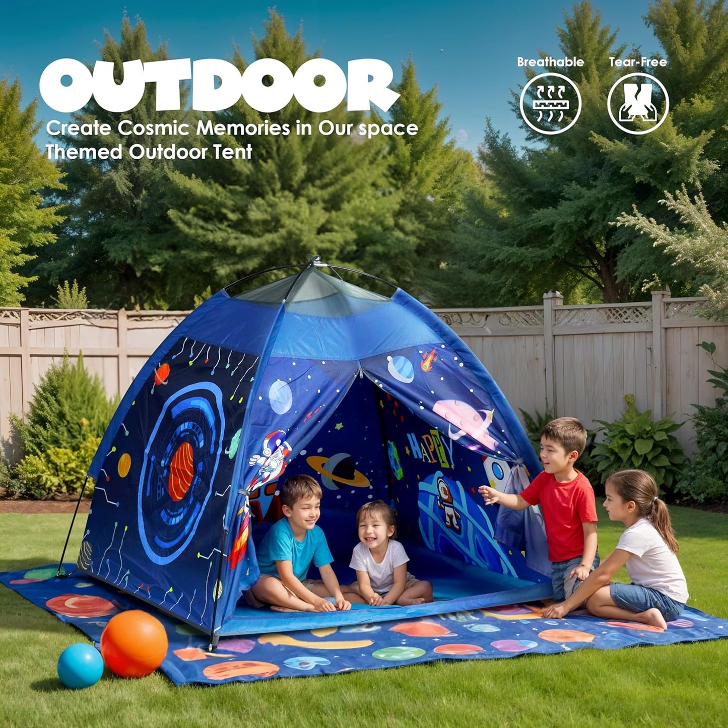 Kids Foldable Space-Themed Play Tent β Indoor & Outdoor Playhouse, Water-Repellent, Lightweight, 2-Person (2+ Years)