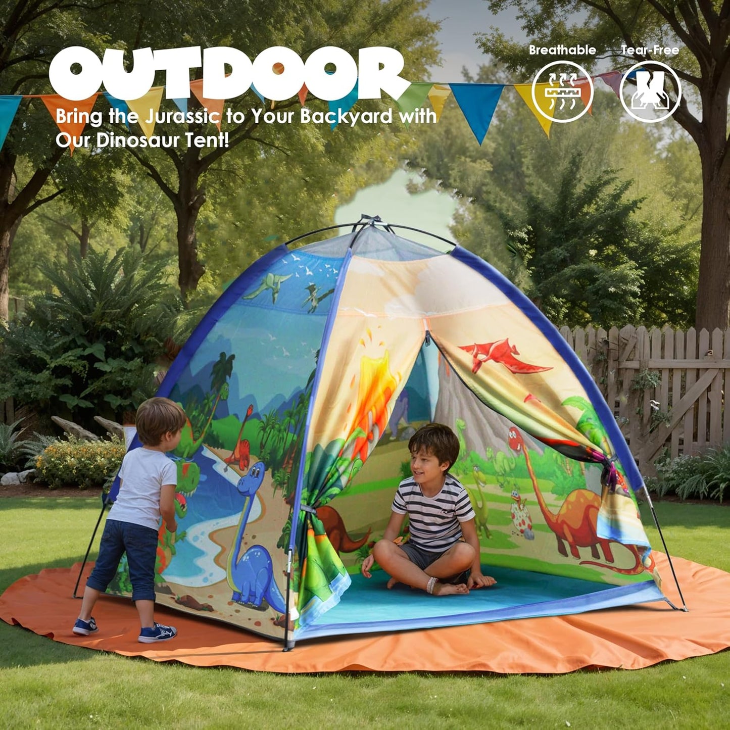 Kids Foldable Play Tent – Indoor & Outdoor Playhouse, Dinosaur Theme, Water-Repellent, Easy Assembly, Portable Storage (2+ Years)