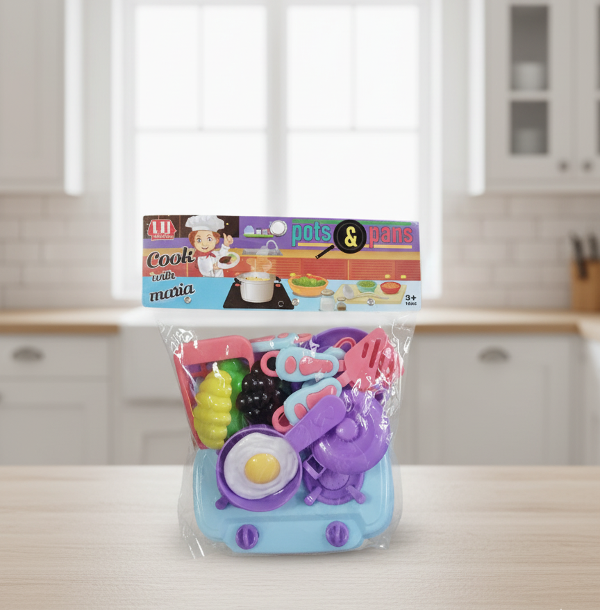 Mini Chef Kitchen Accessories - Pots, Pans & Food Set