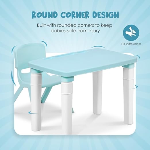 Kids Table & Folding Chair Set – Rectangle Polypropylene Table with Storage, 3-Level Height Adjustable, Lightweight, Safe & Durable, Pink & Light Blue (For Toddlers & Kids)