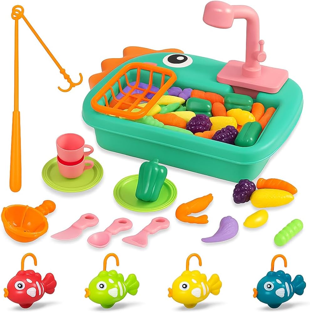 Electric Kitchen Sink Toy for Kids – Dinosaur Water Play, Fishing Game & Pretend Cooking Set (3+)