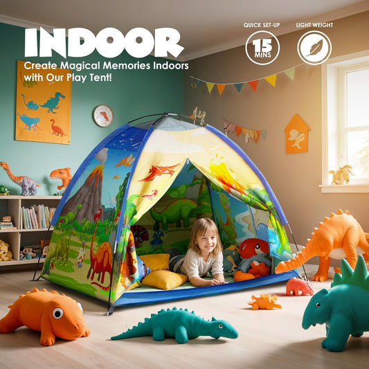 Kids Foldable Play Tent – Indoor & Outdoor Playhouse, Dinosaur Theme, Water-Repellent, Easy Assembly, Portable Storage (2+ Years)