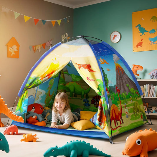 Kids Foldable Play Tent – Indoor & Outdoor Playhouse, Dinosaur Theme, Water-Repellent, Easy Assembly, Portable Storage (2+ Years)