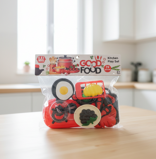 "GOOD FOOD" Children's Red Kitchen Role Play Toy (19 pieces) - Prepaid only