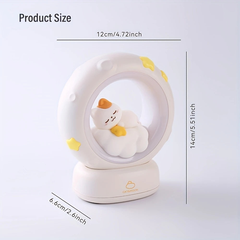 Cute Sleeping Cat Moon Night Lamp | USB Rechargeable Cartoon LED Bedside Light