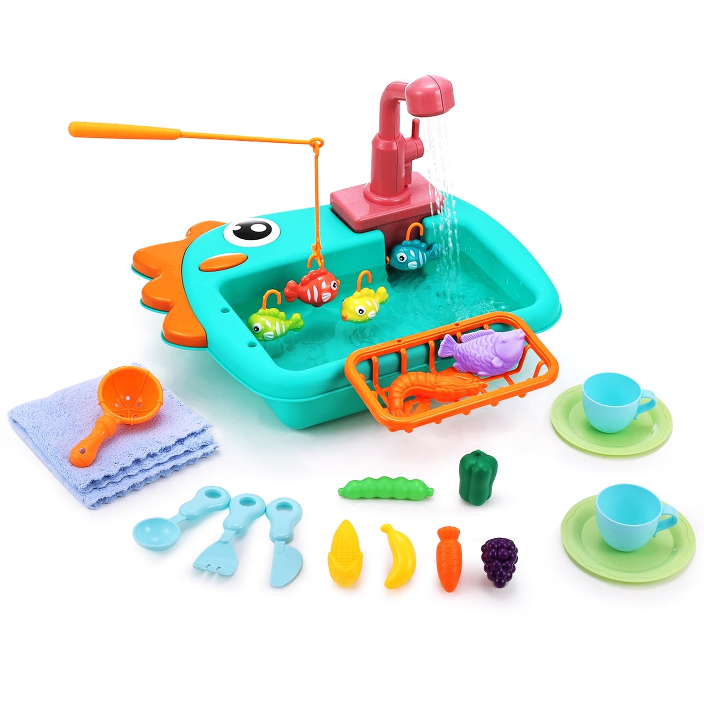 Electric Kitchen Sink Toy for Kids – Dinosaur Water Play, Fishing Game & Pretend Cooking Set (3+)
